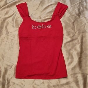 bebe Red Tank Top with Rhinestone Logo